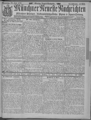 Münchner neueste Nachrichten Sonntag 30. Juni 1889