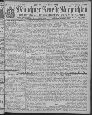 Münchner neueste Nachrichten Donnerstag 4. Juli 1889