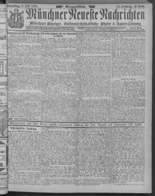 Münchner neueste Nachrichten Samstag 6. Juli 1889