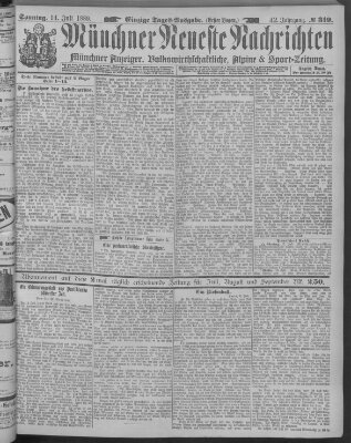 Münchner neueste Nachrichten Sonntag 14. Juli 1889