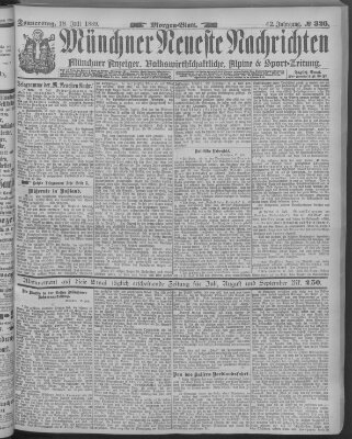 Münchner neueste Nachrichten Donnerstag 18. Juli 1889