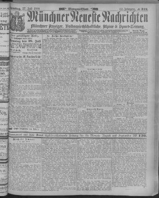 Münchner neueste Nachrichten Samstag 27. Juli 1889