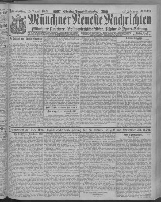 Münchner neueste Nachrichten Donnerstag 15. August 1889