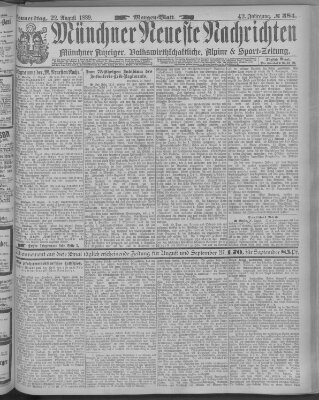 Münchner neueste Nachrichten Donnerstag 22. August 1889