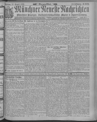 Münchner neueste Nachrichten Dienstag 27. August 1889