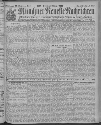 Münchner neueste Nachrichten Mittwoch 11. September 1889