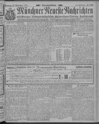 Münchner neueste Nachrichten Freitag 27. September 1889