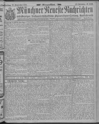 Münchner neueste Nachrichten Freitag 27. September 1889