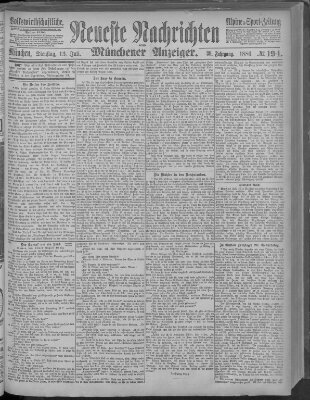 Neueste Nachrichten und Münchener Anzeiger (Münchner neueste Nachrichten) Dienstag 13. Juli 1886