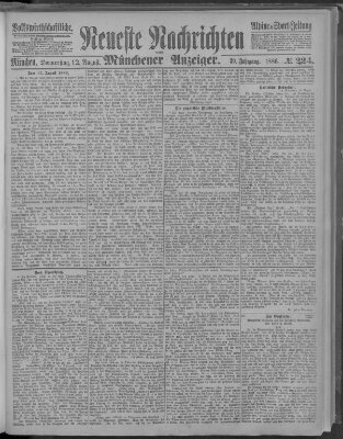 Neueste Nachrichten und Münchener Anzeiger (Münchner neueste Nachrichten) Donnerstag 12. August 1886