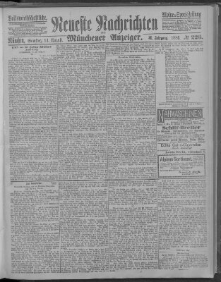 Neueste Nachrichten und Münchener Anzeiger (Münchner neueste Nachrichten) Samstag 14. August 1886