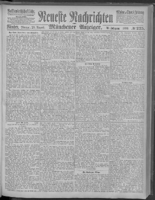 Neueste Nachrichten und Münchener Anzeiger (Münchner neueste Nachrichten) Montag 23. August 1886