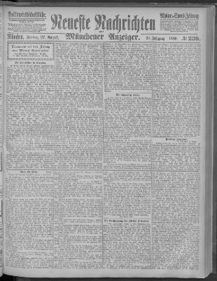 Neueste Nachrichten und Münchener Anzeiger (Münchner neueste Nachrichten) Freitag 27. August 1886