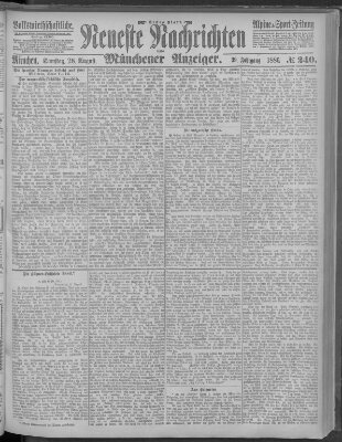 Neueste Nachrichten und Münchener Anzeiger (Münchner neueste Nachrichten) Samstag 28. August 1886