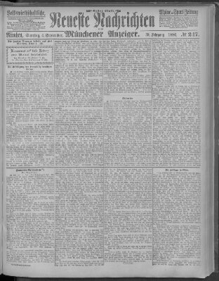 Neueste Nachrichten und Münchener Anzeiger (Münchner neueste Nachrichten) Samstag 4. September 1886