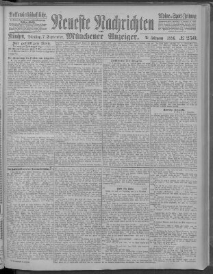 Neueste Nachrichten und Münchener Anzeiger (Münchner neueste Nachrichten) Dienstag 7. September 1886