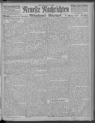 Neueste Nachrichten und Münchener Anzeiger (Münchner neueste Nachrichten) Samstag 18. September 1886