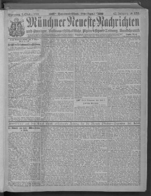 Münchner neueste Nachrichten Dienstag 1. Oktober 1889