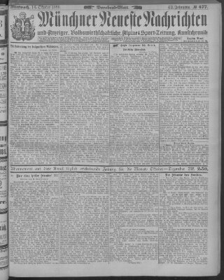 Münchner neueste Nachrichten Mittwoch 16. Oktober 1889