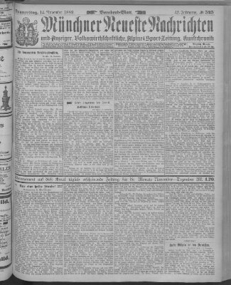 Münchner neueste Nachrichten Donnerstag 14. November 1889