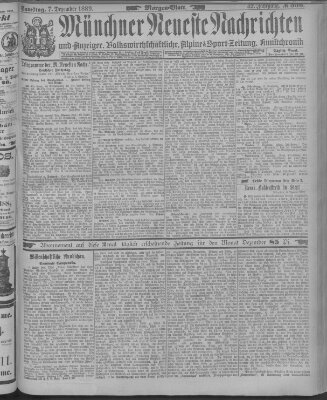 Münchner neueste Nachrichten Samstag 7. Dezember 1889