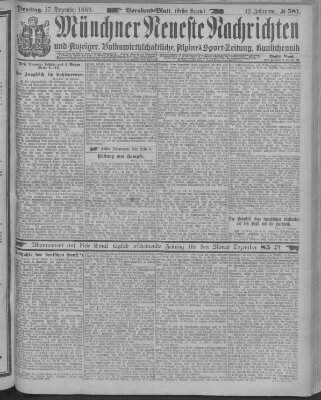 Münchner neueste Nachrichten Dienstag 17. Dezember 1889