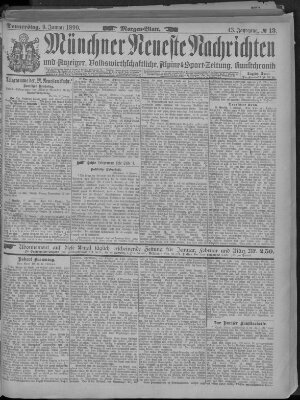 Münchner neueste Nachrichten Donnerstag 9. Januar 1890