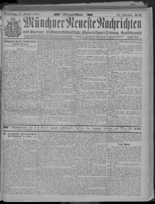 Münchner neueste Nachrichten Dienstag 14. Januar 1890