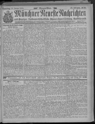 Münchner neueste Nachrichten Samstag 18. Januar 1890