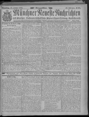 Münchner neueste Nachrichten Dienstag 21. Januar 1890