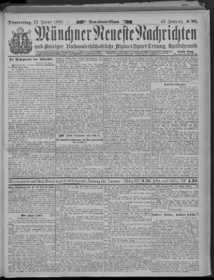 Münchner neueste Nachrichten Donnerstag 23. Januar 1890