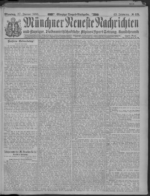 Münchner neueste Nachrichten Montag 27. Januar 1890