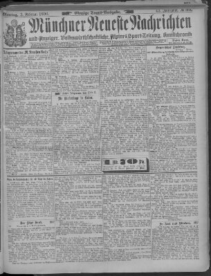 Münchner neueste Nachrichten Montag 3. Februar 1890