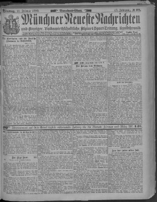 Münchner neueste Nachrichten Dienstag 11. Februar 1890