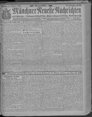 Münchner neueste Nachrichten Freitag 14. Februar 1890