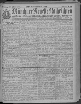 Münchner neueste Nachrichten Dienstag 18. Februar 1890