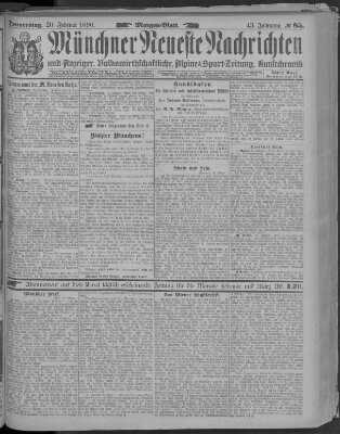 Münchner neueste Nachrichten Donnerstag 20. Februar 1890