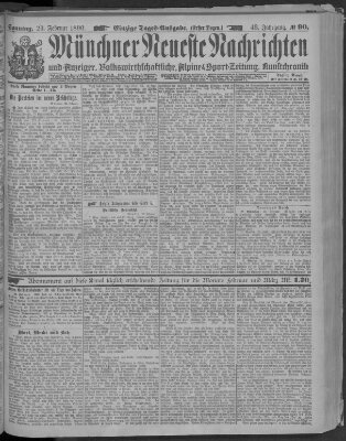 Münchner neueste Nachrichten Sonntag 23. Februar 1890