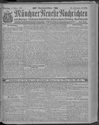 Münchner neueste Nachrichten Dienstag 4. März 1890