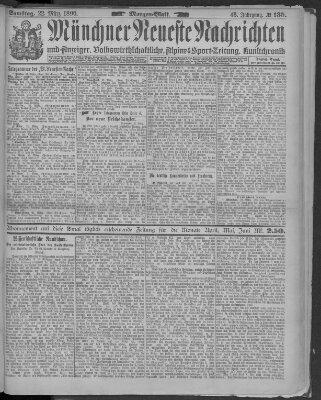 Münchner neueste Nachrichten Samstag 22. März 1890