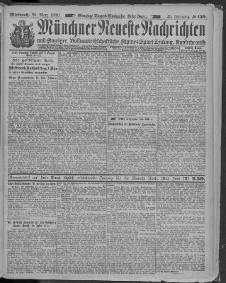 Münchner neueste Nachrichten Mittwoch 26. März 1890