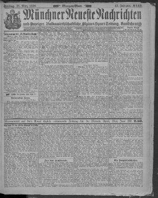 Münchner neueste Nachrichten Freitag 28. März 1890