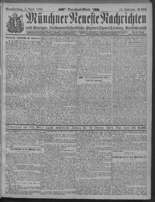 Münchner neueste Nachrichten Donnerstag 3. April 1890