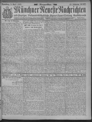 Münchner neueste Nachrichten Samstag 5. April 1890