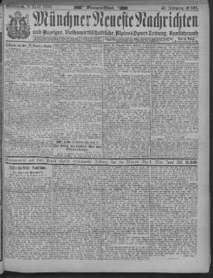 Münchner neueste Nachrichten Mittwoch 9. April 1890