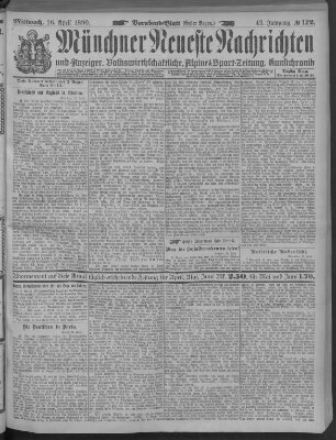 Münchner neueste Nachrichten Mittwoch 16. April 1890