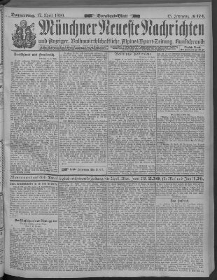 Münchner neueste Nachrichten Donnerstag 17. April 1890