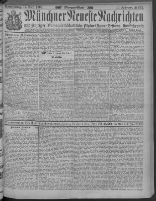 Münchner neueste Nachrichten Donnerstag 17. April 1890