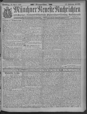 Münchner neueste Nachrichten Samstag 19. April 1890