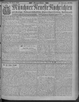 Münchner neueste Nachrichten Dienstag 22. April 1890